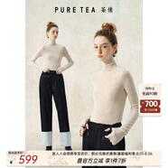 茶·愫【明星同款】puretea茶愫高領(lǐng)針織衫女堆堆袖打底毛衣秋季新款 米白 S
