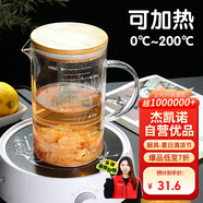 杰凱諾高硼硅量杯帶刻度耐高溫防炸裂透明量杯家用烘焙工具竹木蓋1000ml