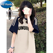 A 21 FUNB青少年女裝學(xué)生初中生搭配套裝大童夏裝12-15歲女孩休閑闊腿褲17 【單件】藏青拼杏上衣【夏天上衣 均碼 M【建議80-100斤】