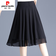 皮爾卡丹（pierre cardin）雪紡a字短裙中長款2025夏季新款廣場舞傘裙透氣小個子短款半身裙 黑色 M 【建議90-100斤】