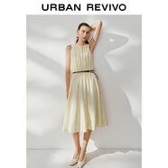 UR2025秋季新款女簡(jiǎn)約時(shí)尚休閑褶皺腰帶棉質(zhì)連衣裙UWU750005 米黃 (面料微透) XS