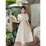 無(wú)標(biāo)優(yōu)品小個(gè)子顯瘦連衣裙大碼赫本風(fēng)高端提花方領(lǐng)連衣裙夏季胖mm法式氣質(zhì) 杏色法式名媛風(fēng)/溫柔淑女風(fēng)/設(shè) 2XL 140-160斤