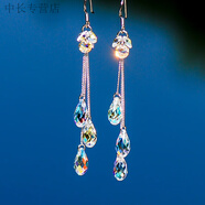 何佳功老鳳凰足銀耳環(huán)999純銀水晶森系耳墜新款耳鏈長(cháng)款超仙流蘇耳飾生 森系水晶炫彩同款