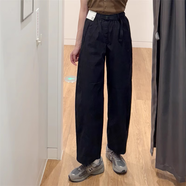 MUJI COM無印良品【商超同款】女裝休閑廓形長/系腰帶休閑彎刀鐮刀子25春 黑色 S