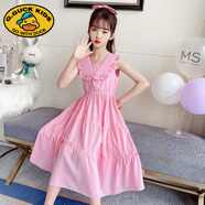 G.DUCKKIDS童裝女童夏裝連衣裙2025新款韓版洋氣裙子中大童兒童夏季過(guò)膝長(cháng)裙 粉色（9499） 無(wú)袖雪紡裙 160 cm