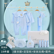 小皮特新生兒禮盒套裝春秋夏季嬰兒衣服剛出生寶寶用品初生滿月見面禮物 【特價(jià)】夏季皇冠藍(lán)19件 59cm 【0-3個(gè)月】丨高檔禮盒