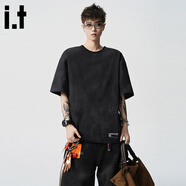 :CHOCOOLATE it破洞t恤男痞帥風(fēng)2025新款男夏季休閑寬松短袖男裝 黑色 M 【建議100斤-128斤】