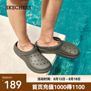 斯凱奇（Skechers）夏季男鞋洞洞鞋海邊沙灘涼鞋舒適透氣輕質(zhì)拖鞋踩屎感 橄欖綠/OLV 41