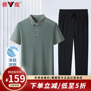 雅鹿父親節(jié)禮物冰絲兩件套夏季新款短袖t恤中年爸爸休閑套裝polo男衫 綠色 L (175) 【推薦135-150斤】