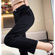 AEMAPE黑色煙管褲女2025年春夏新款高腰寬松九分小個(gè)子加厚直筒牛仔褲女 黑色【長(zhǎng)褲】 L