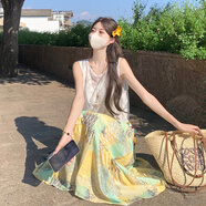CamalgOri沙灘裙女海邊度假長(zhǎng)裙民族風(fēng)不規(guī)則吊帶連衣裙夏多巴胺波西米亞款 不規(guī)則上衣[2025/多巴胺/波 S