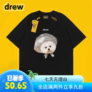 DREW HOUSEDrew笑臉短袖可愛比熊印花純棉短袖男女同款百搭休閑寬松半袖上衣 三標(biāo)齊全#純棉面料螺紋領(lǐng)口【黑色】 M （85-115斤）156-163cm