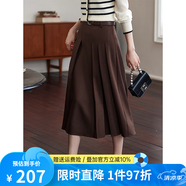 熙世界假兩件法式針織衫女2025秋款長(zhǎng)袖復(fù)古條紋套頭毛衣上衣 咖色-半身裙 S