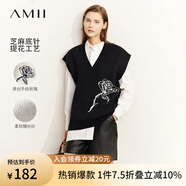 AMII秋極簡(jiǎn)優(yōu)雅玫瑰花提花中長(cháng)寬松連肩袖半袖V玲包芯紗毛衣 黑色 165/88A/L