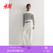 H&M女裝毛針織衫秋季薄款時(shí)尚法式慵懶短款打底衫miu系開(kāi)衫0579541 白色/黑色條紋 L 170/104