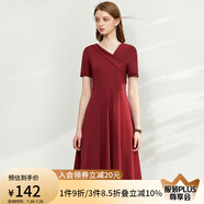 AMII法式赫本風(fēng)氣質(zhì)黑色連衣裙女年新款V領(lǐng)a字裙修身裙子 酒紅 S (155)