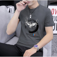 森馬（Semir）夏天純棉短袖t恤男薄款修身圓領(lǐng)休閑體恤衫潮流百搭青年男裝小衫 炭灰色(梅花鹿) 不起球 不變形 均碼 可聯(lián)系客服尺碼