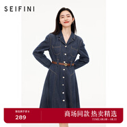 詩凡黎（'SEIFINI）【商場同款】工裝牛仔連衣裙2023秋新款復(fù)古裙子3E8292631 牛仔藍 S 155/80A