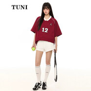途尼美式復(fù)古寬松短袖T恤女2025夏季休閑體恤流行設(shè)計感上衣女 紅色 M