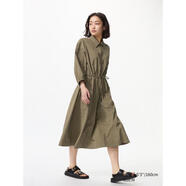 優(yōu)衣庫(kù)（UNIQLO）女長(zhǎng)袖連衣裙寬松休閑連衣裙480632抽繩簡(jiǎn)約風(fēng)連衣裙日常通勤 橄欖色 均碼 |S