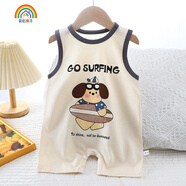 彩虹房子嬰幼兒爬服純棉夏季韓版男寶寶薄款女童背心兒童連體衣哈衣 背心爬衣深灰 59cm 建議0-2月參考7-10斤