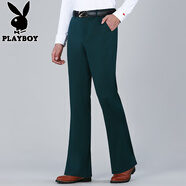 花花公子（PLAYBOY）夏季新款高彈薄款喇叭褲男休閑垂順闊腳西褲青年修身彈力百搭男褲 墨綠色 高彈薄喇叭褲 33 /褲腰2尺6
