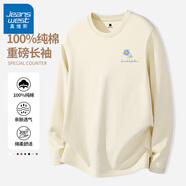 真維斯（Jeanswest） 日系t恤男長(cháng)袖春秋季純棉男士圓領(lǐng)打底衫休閑青少年寬松大碼體恤 淺米#DZS小花朵 L 【多色可選,搭配無(wú)憂(yōu)】
