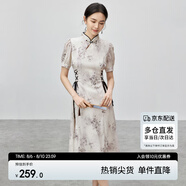 尚都比拉新中式國風(fēng)連衣裙女夏收腰印花裙優(yōu)雅中長(cháng)裙 漢玉色W42L54866  M