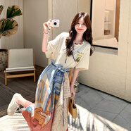 衣典零一（LEDIALYI）短袖T恤套裝裙女裝2025夏季新款大方得體度假民族風(fēng)半身裙兩件套 圖片色 XL （建議126-140斤）