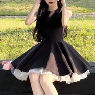貞喜氣赫本風黑色小禮服連衣裙女高級感氣質(zhì)蓬蓬裙公主裙法式網(wǎng)紗短裙 黑色 M 后拉鏈