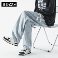 漢哲思Hozzs/漢哲思牛仔褲男士夏季薄款潮流寬松直筒美式復古休閑褲長褲 淺藍-高級設計感 常規(guī) 8 S
