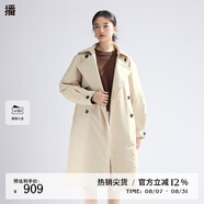 播90絨倪妮同款風(fēng)衣羽絨服202冬新品文藝插肩袖外套女DDQ4RD5534 W60淺米灰 XS