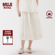 無印良品（MUJI）女式 強捻 抽褶裙 長半身裙女裙子女裝格子裙25年夏季BE1VEC5S 米白色 L （165/70A）