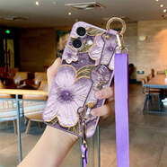 PRUVEEO油畫白茶花適用于蘋果16手機(jī)殼16pro新款保護(hù)套iPhone16ProMax時尚創(chuàng)意16plus個性女款斜挎腕帶硅 液態(tài)腕帶-草紫色-油畫紫茶花浮雕腕帶-果紫斜挎 iPhone X