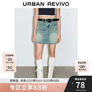 UR2025春季新款女裝休閑復(fù)古做舊水洗牛仔半裙UYV850003 藍(lán)色 XS