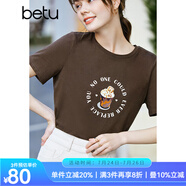 betu百圖女裝趣味印花圓領(lǐng)短袖T恤女2202T11 咖啡 XS