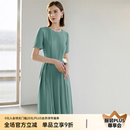 顏域（YANYEE）短袖百褶連衣裙2024夏天新款女裝氣質(zhì)女神范收腰顯瘦氣質(zhì)a字裙 綠色 L/40
