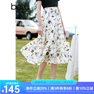 百圖betu女裝夏季新款半身裙法式優(yōu)雅花卉高腰半身裙女2303T67 米白 M