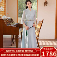 歐迪鳥（ODYBIRD）漢服連衣裙2025年女裝新款系帶繡花禪意茶服茶藝師日常工作服 藍色 2XL