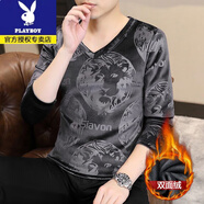 花花公子（PLAYBOY）金絲絨V領(lǐng)t恤男士輕奢高級感2025秋冬新款加絨加厚內(nèi)搭打底衫上衣 灰色【收藏加購優(yōu)先發(fā)貨】 M