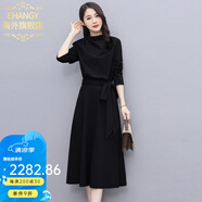 Ehangy國際大牌女裝高端輕奢新款連衣裙夏季高級感時尚上檔次假兩件套裝 黑色【高端禮盒】 M