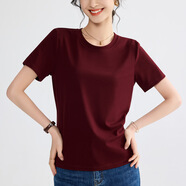 修嫻（soossn）安可拉紅純色正肩短袖t恤女修身顯瘦2025新款內(nèi)搭 安可拉紅 M