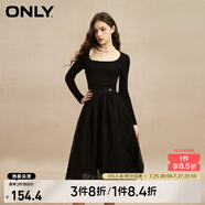 ONLY時(shí)尚復(fù)古U領(lǐng)高腰長(zhǎng)袖中長(zhǎng)款連衣裙女|123107041 E39 黑美人 XS (155) 76A