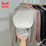 貓人（MiiOW）莫代爾半高領(lǐng)打底衫女秋季薄款內(nèi)搭長袖碎花T恤休閑大碼顯瘦上衣 白色 L (建議80-110斤)