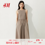 H&M女裝背心吊帶連衣裙2025夏季新款喇叭裙擺修身連身裙1287797 深米色 S 160/88