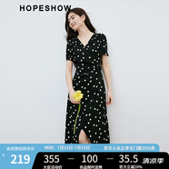 紅袖泡泡袖黑色連衣裙夏季2024新款女裝 波點收腰V領(lǐng)顯瘦減齡雪紡裙 黑底米點818 XL