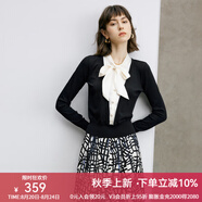 顏域黑色假兩件針織衫女士2024新款春裝法式復古氣質(zhì)短款系帶上衣 黑色 M