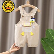 G.duck寶寶牛仔背帶褲純棉兒童夏裝男寶連體褲嬰幼兒吊帶褲女夏休閑短褲 短褲唐老鴨米色 90 cm 建議年齡1.5-2歲