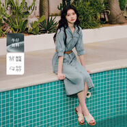 秋水伊人優(yōu)雅浪漫裙子2025年夏季新款氣質(zhì)簡(jiǎn)約通勤立領(lǐng)設計連衣裙 牛仔藍 L