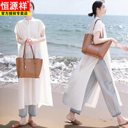恒源祥短袖襯衣女大尺碼棉麻襯衫長裙子女長款歐美風(fēng)白色連衣裙女 麻白色 M 【90-130斤】